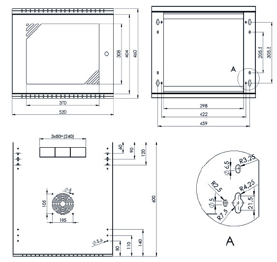 Rysunek techniczny - Technical Drawing - RACK cabinet - Szafa RACK - 19 9U 600 - STALFLEX